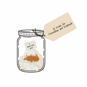 Jar with flour, cinnamon and a note attached.