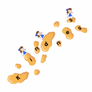 picture of rachel rye following a trail of breadcrumbs spelling kindness