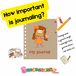 Picture of Whitney Wheat on the cover of a journal, with "my journal" printed on it and the words "How important is journaling?"