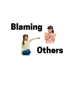 One girl pointing at another and the words "blaming others"